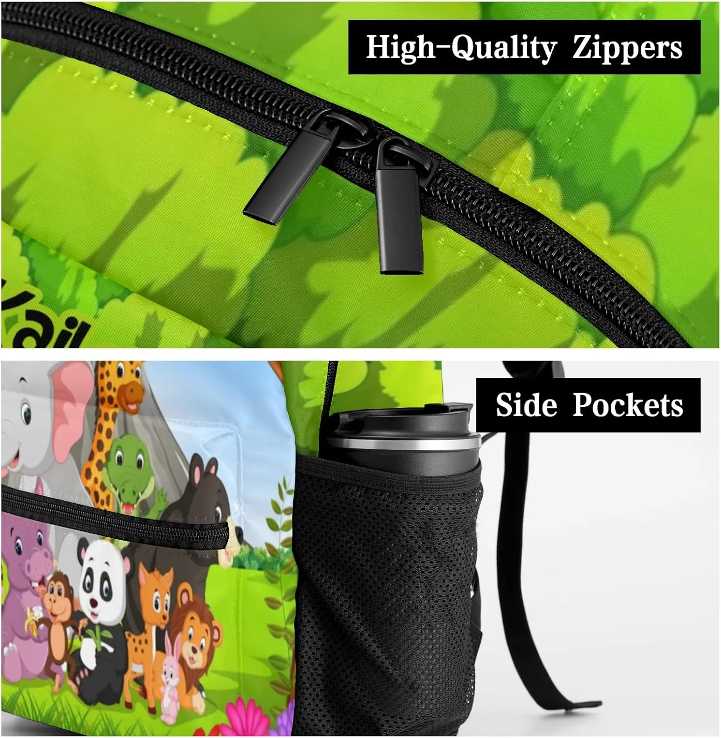 Zoo Jungle Animals Personalized Kids School Backpack Custom Name for Boys Girls Primary Daypack Bookbag Travel Bag