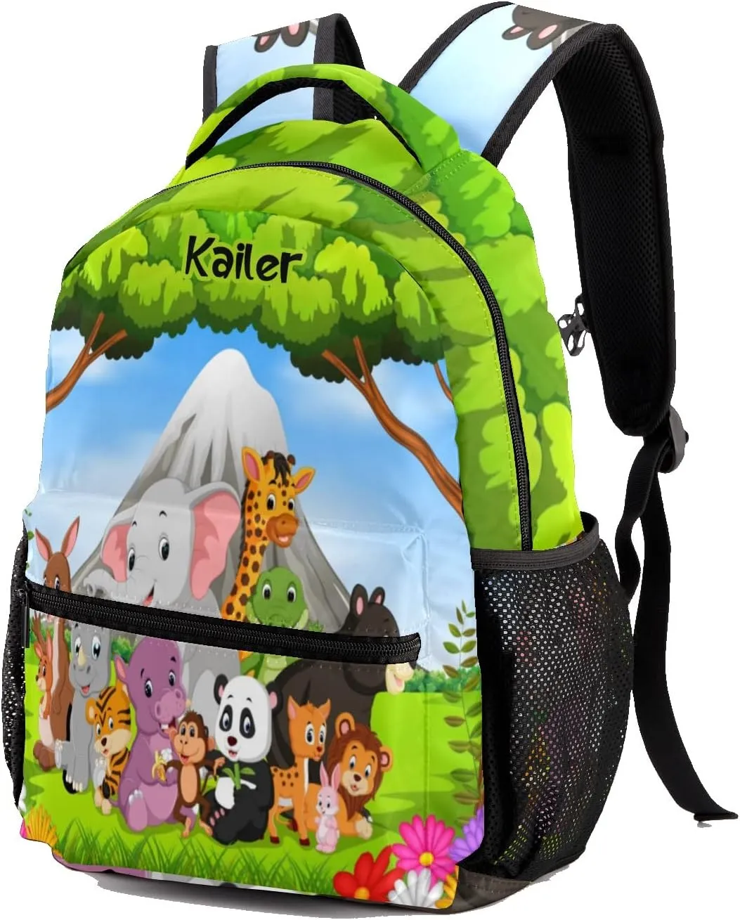 Zoo Jungle Animals Personalized Kids School Backpack Custom Name for Boys Girls Primary Daypack Bookbag Travel Bag