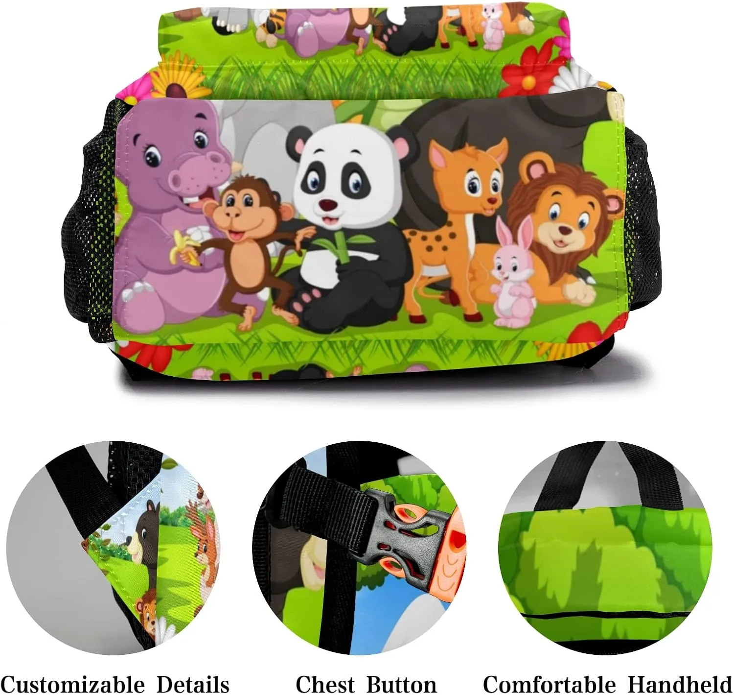 Zoo Jungle Animals Personalized Kids School Backpack Custom Name for Boys Girls Primary Daypack Bookbag Travel Bag