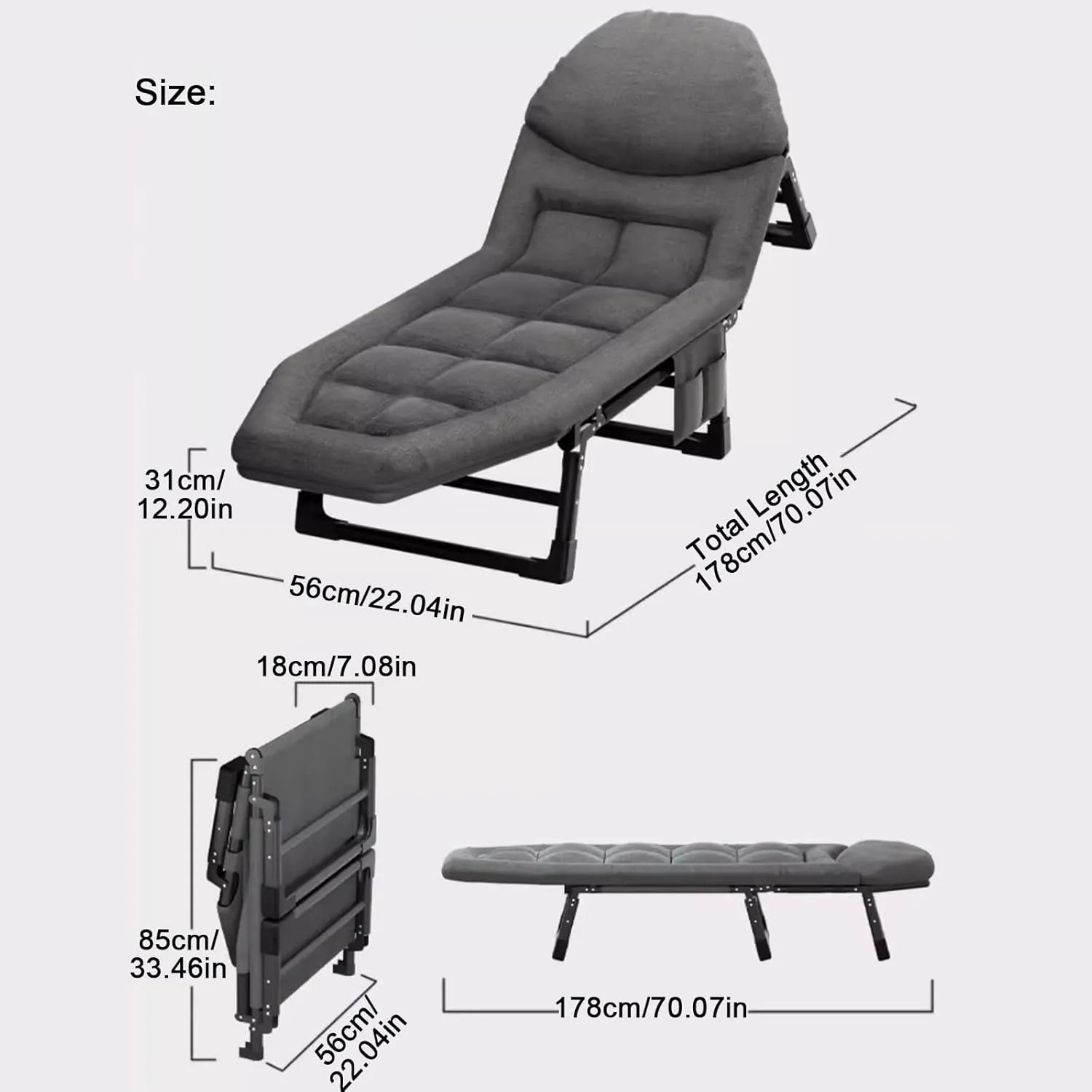 ZTGL E,178x56cm, Camping Cot for Adults, Portable Folding Camping Cot, Folding Chaise with Mattress, Ultralight Camping Cot, Sunbathing Lounge Chairs Camping Lounge Chair
