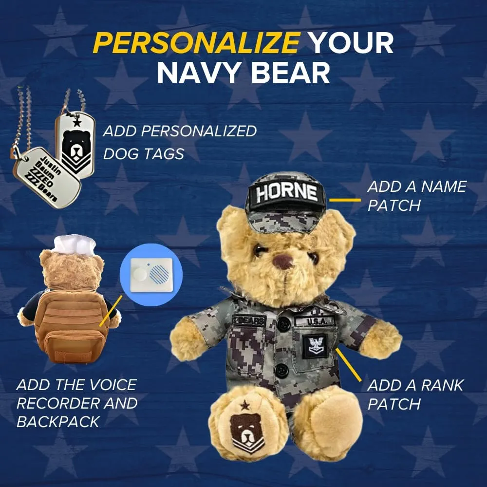 ZZZ Bears Personalized Navy Camo Teddy Bear, Gift for Boot Camp Graduates, Veterans & Comforting Loved Ones at Home During Deployment