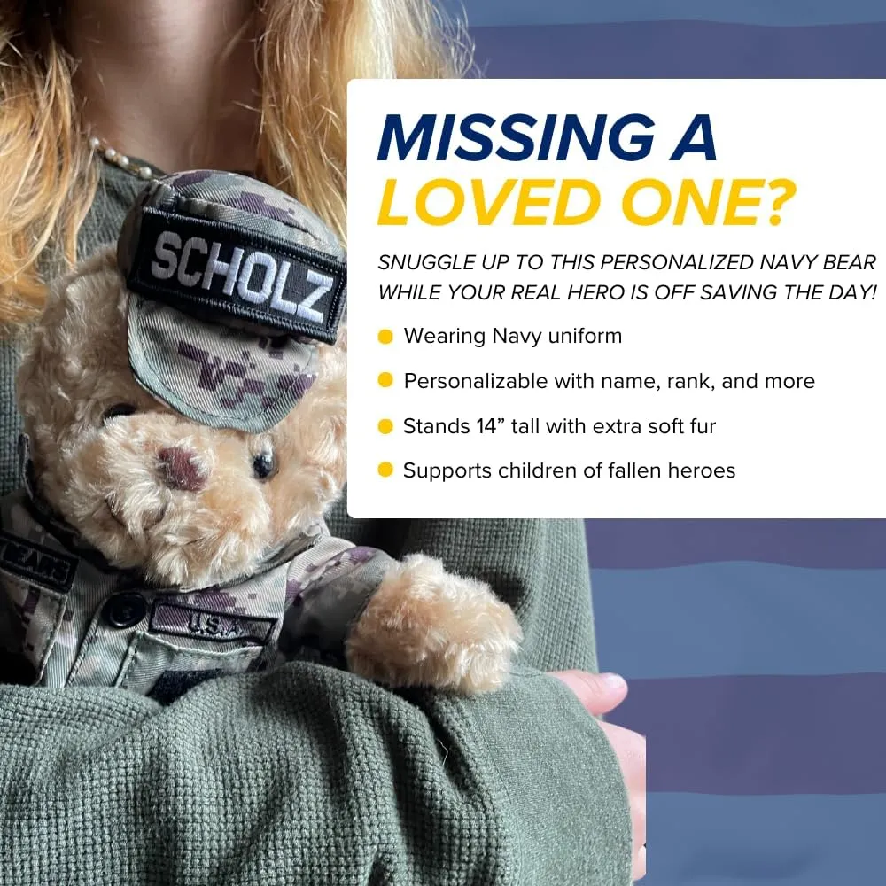 ZZZ Bears Personalized Navy Camo Teddy Bear, Gift for Boot Camp Graduates, Veterans & Comforting Loved Ones at Home During Deployment