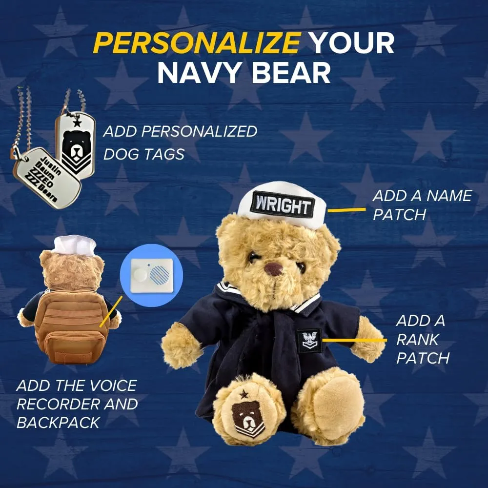 ZZZ Bears Personalized Navy Teddy Bear, Gift for Boot Camp Graduates, Veterans & Comforting Loved Ones at Home During Deployment