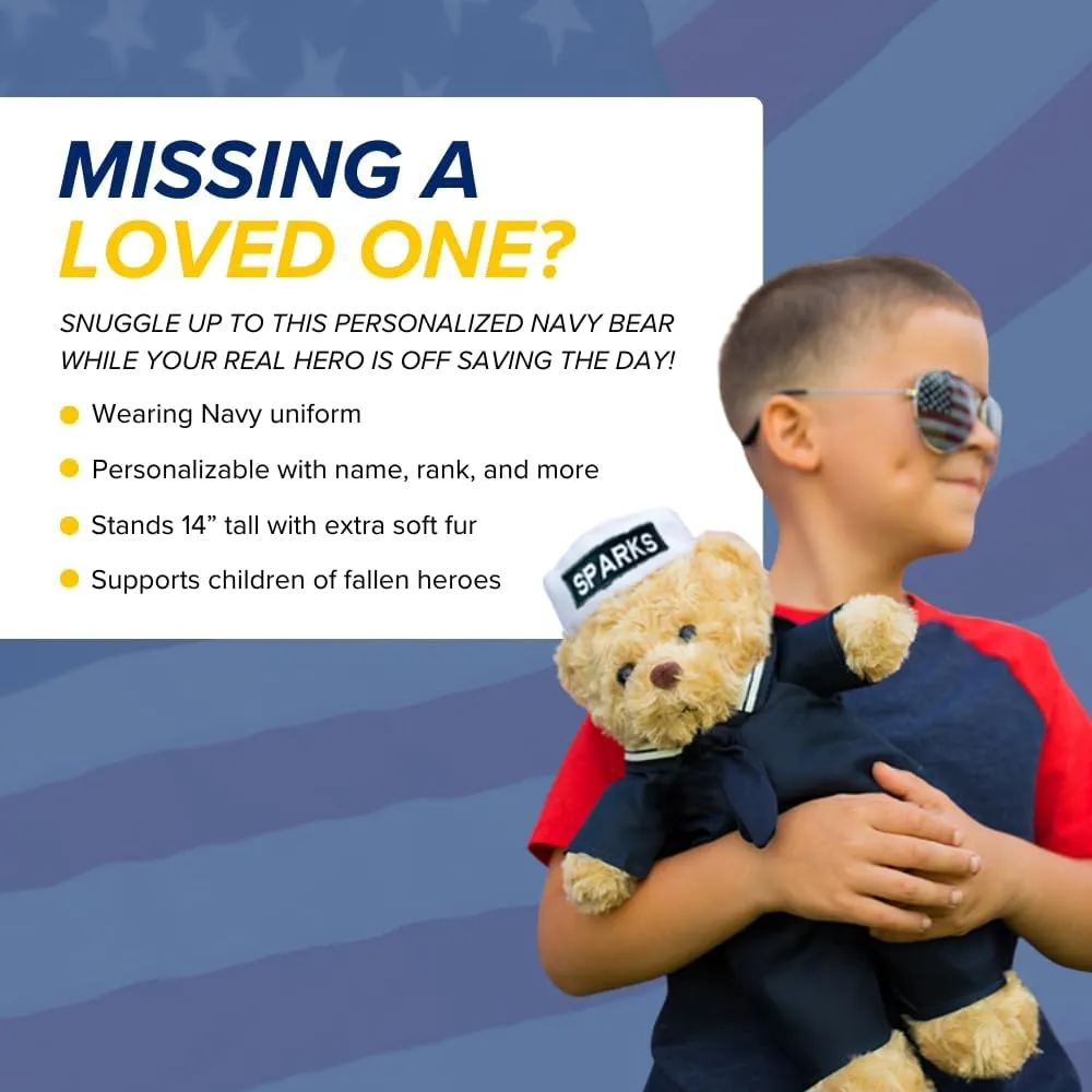 ZZZ Bears Personalized Navy Teddy Bear, Gift for Boot Camp Graduates, Veterans & Comforting Loved Ones at Home During Deployment